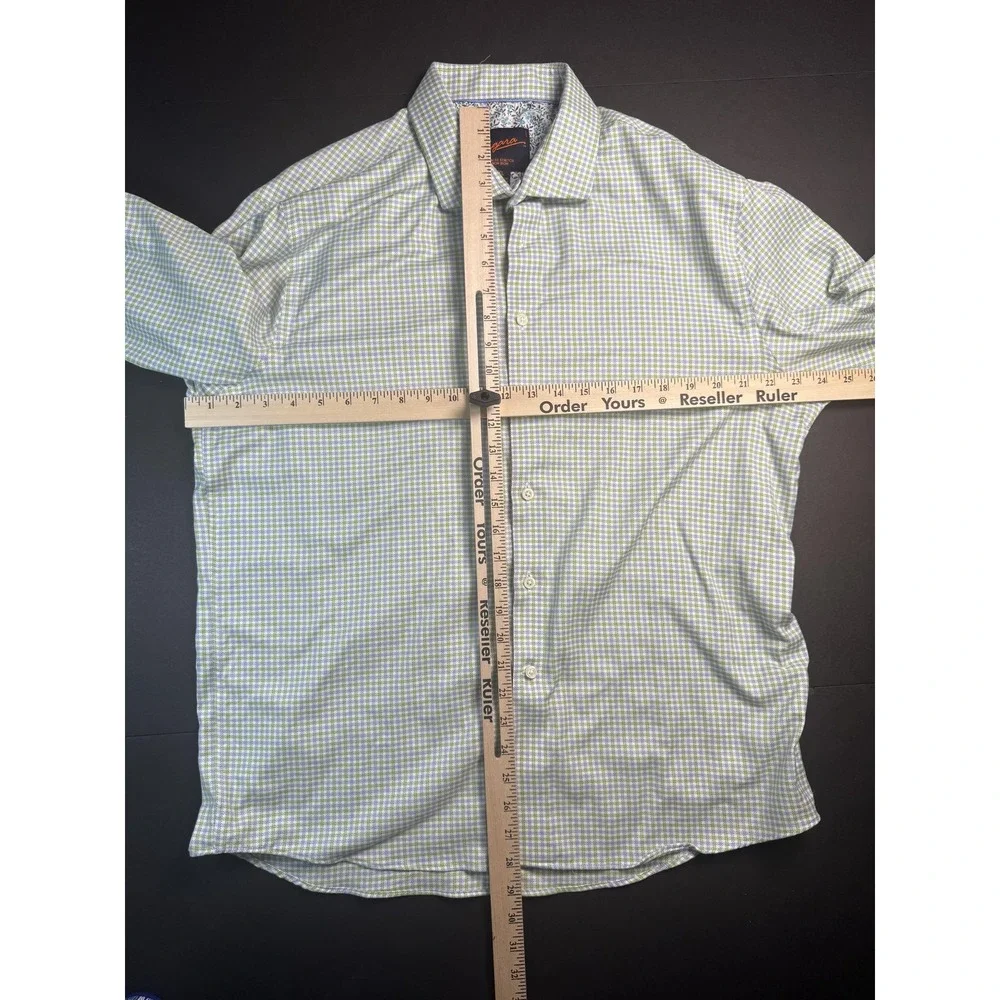 Egara‎ Shirt Mens XL Green Blue Check Slim Fit Stretch Non Iron Button Down - Picture 4 of 5